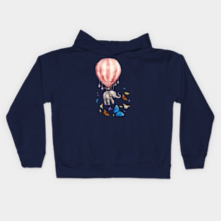 elephant flies with a balloon and a butterfly Kids Hoodie